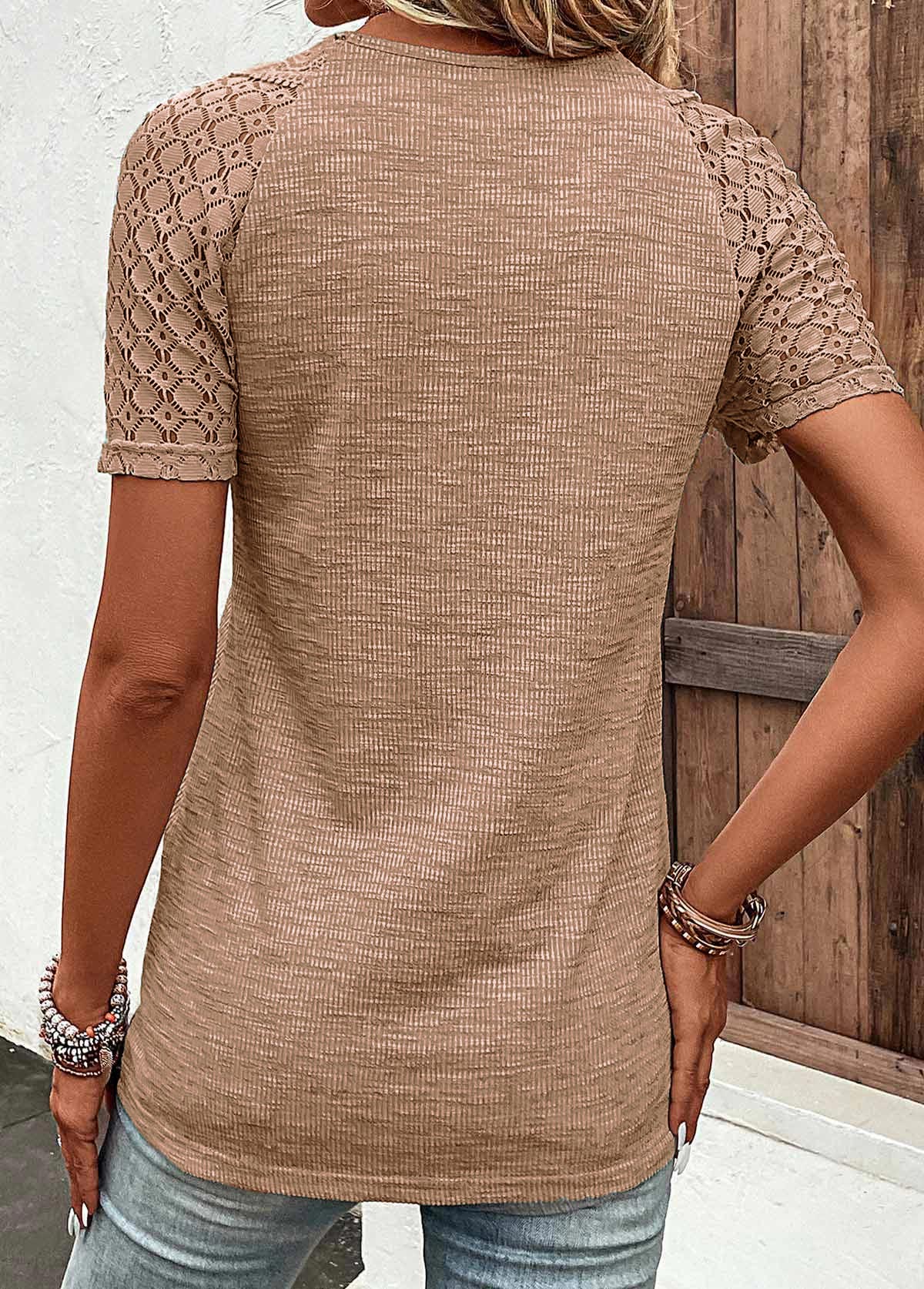 Dark camel lace t-shirt with short sleeves