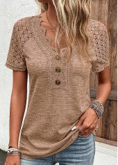 Dark camel lace t-shirt with short sleeves