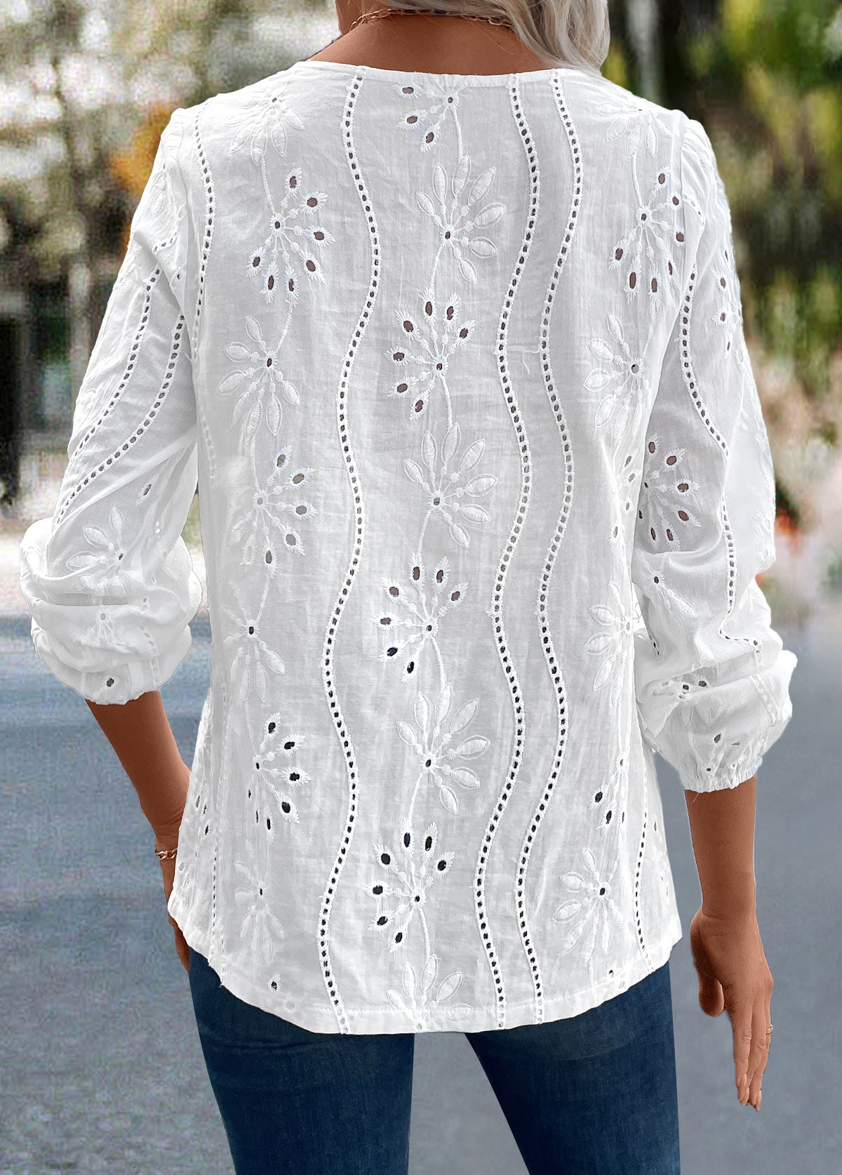 White long sleeve blouse with slit detail Elegance