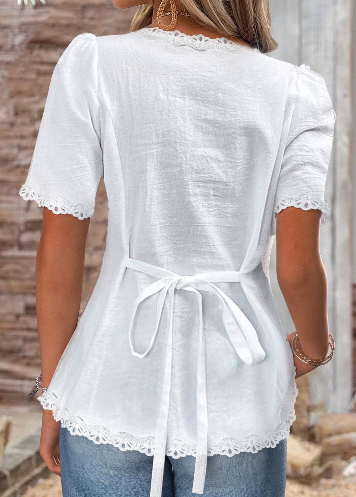 White Grace short sleeve white blouse with square neck