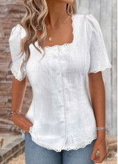 White Grace short sleeve white blouse with square neck
