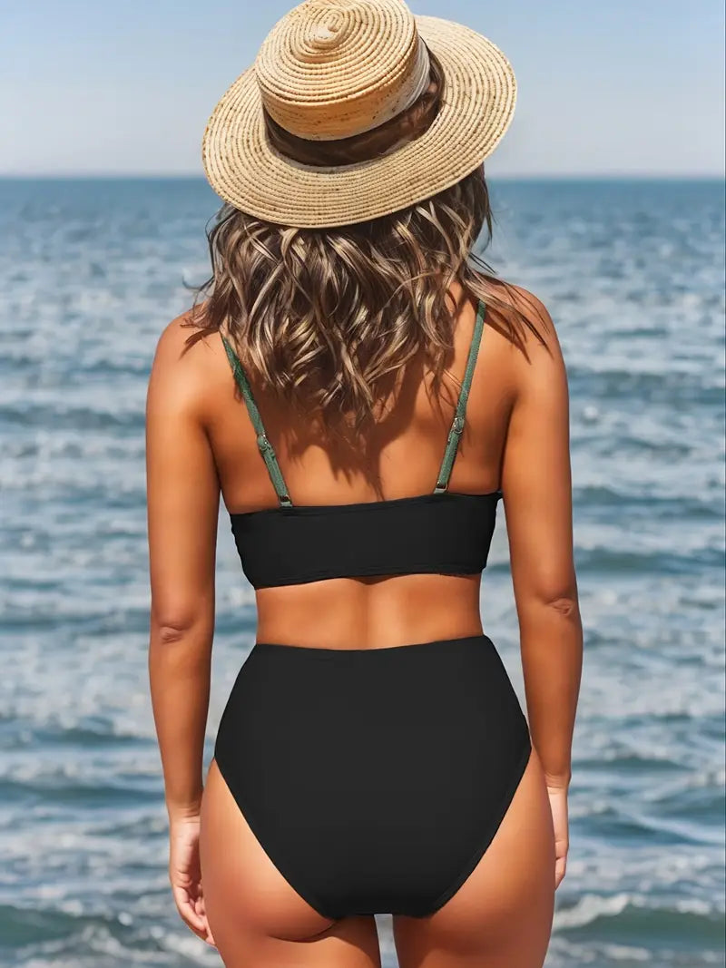 Color Block High Waist Bikini Set