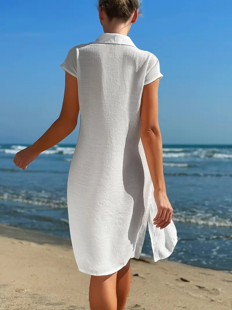 Square Neck Beach Cover-Up with Lightweight, Semi-Sheer Top