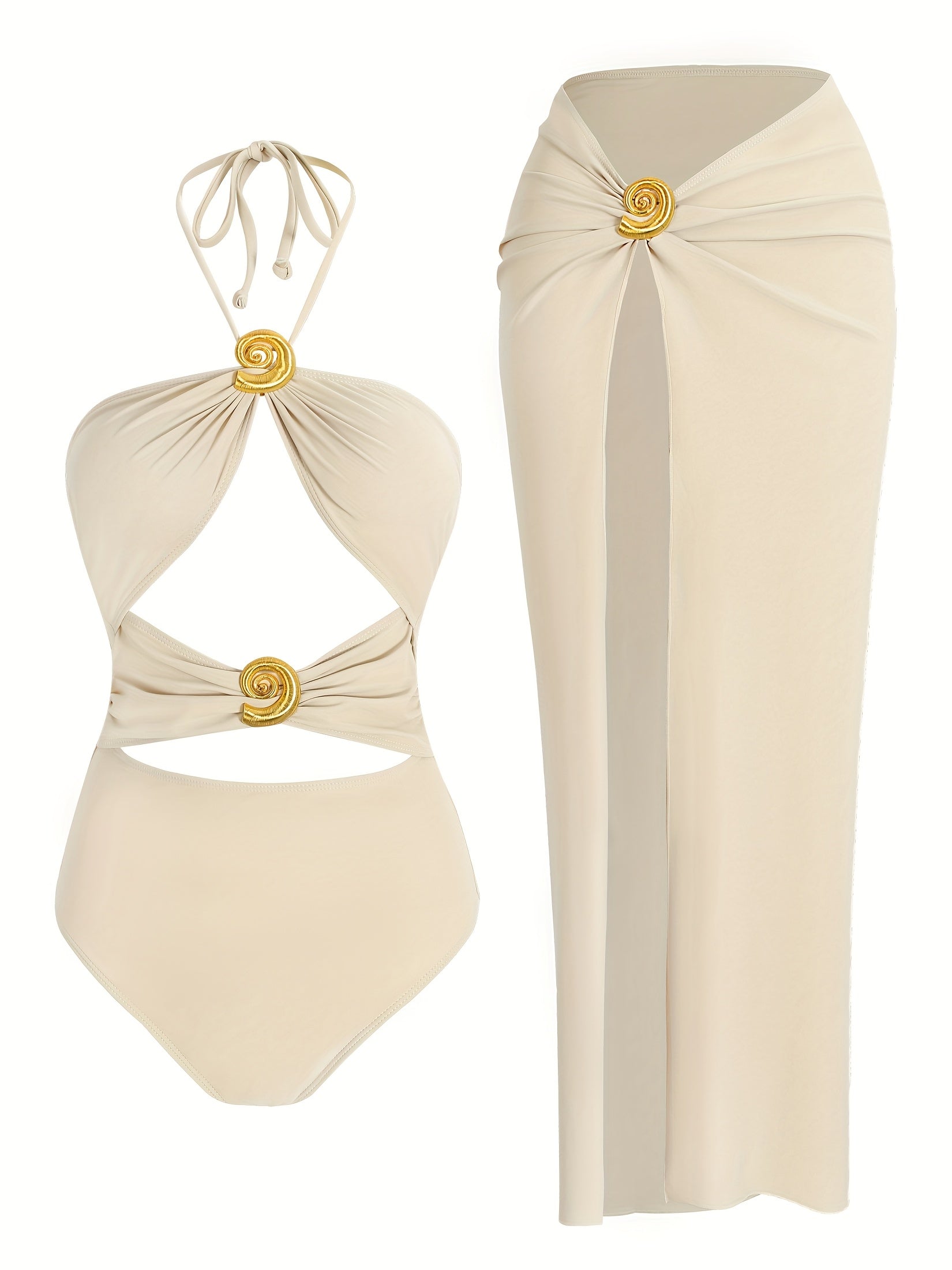 3-piece Beige Bikini Set - {{ Product_type }} BeachWear I Availabre at Belle Aqua Belle Aqua Beach Wear